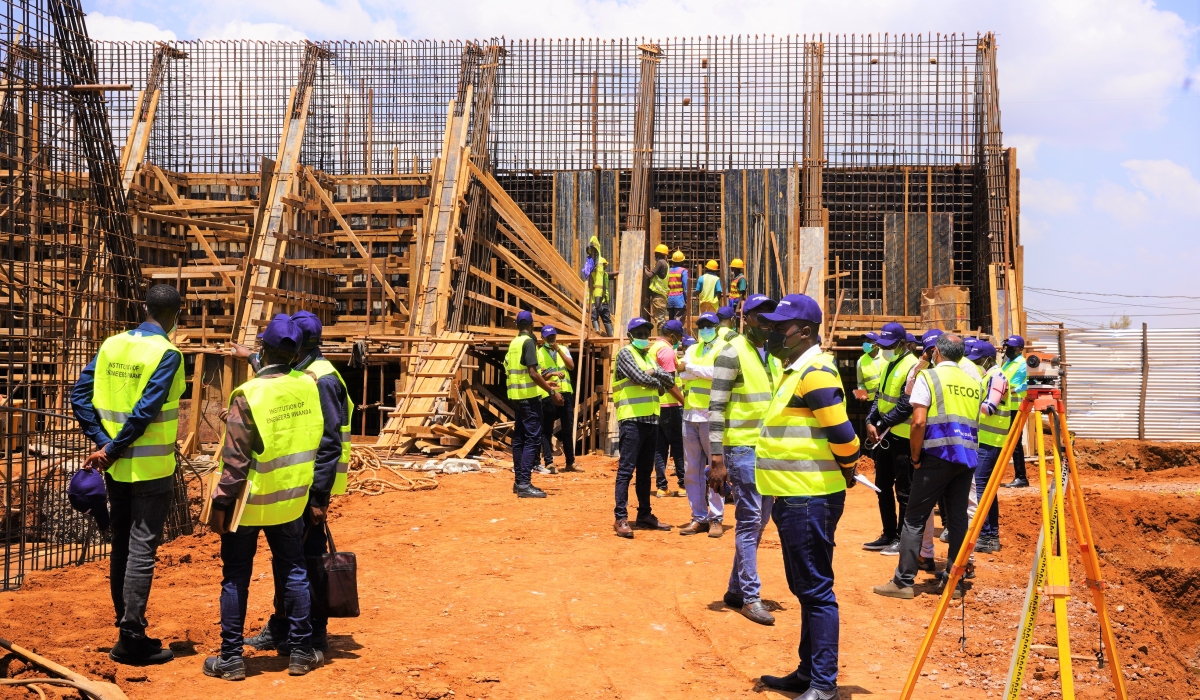 Members of the Institute of Engineers Rwanda during a study tour at the construction site of the Kicukiro flyover. Photo: Craish Bahizi.