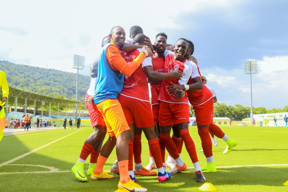 Musanze FC players celebrate a 2-0 victory against Gorilla FC at Kigali Stadium on October 12. Courtesy