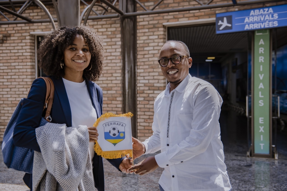 French football governing body, FFF Secretary General, Georges Laura was received by FERWAFA Secretary General Muhire at Kigali International Airport on Thursday, October 13