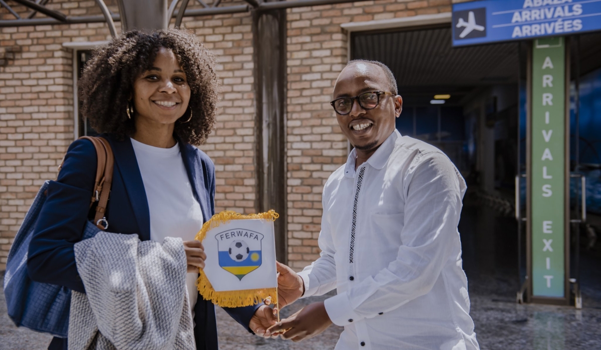 French football governing body, FFF Secretary General, Georges Laura was received by FERWAFA Secretary General Muhire at Kigali International Airport on Thursday, October 13