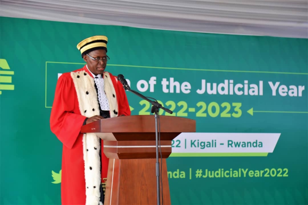 Chief Justice Faustin Ntezilyayo delivers remarks during the launch of the Judicial year 2022-2022 on Friday, October 14. Courtesy