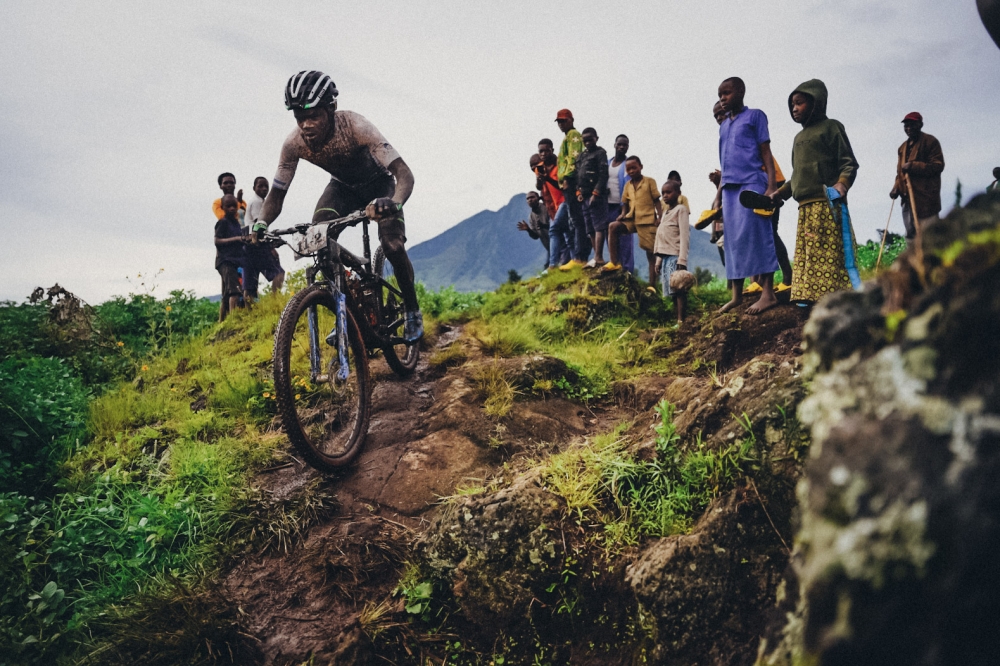 Cyclist Jean Eric Habimana during the Cross country racing on volcanic rock in Musanze. File