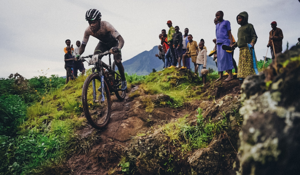 Cyclist Jean Eric Habimana during the Cross country racing on volcanic rock in Musanze. File