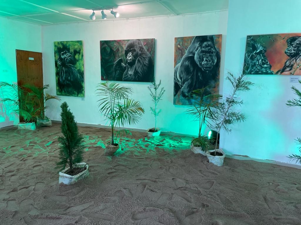 Some of the artworks that make Wild Gaze art exhibition by Frederick Mutesasira at Kigali Soul Creative Hub, Kimihurura