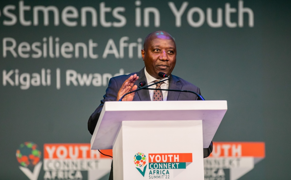 Prime Minister Edouard Ngirente delivers remarks at the closing of the fifth edition of Youth Connekt Summit on Saturday, October 15. / Photos by Olivier Mugwiza
