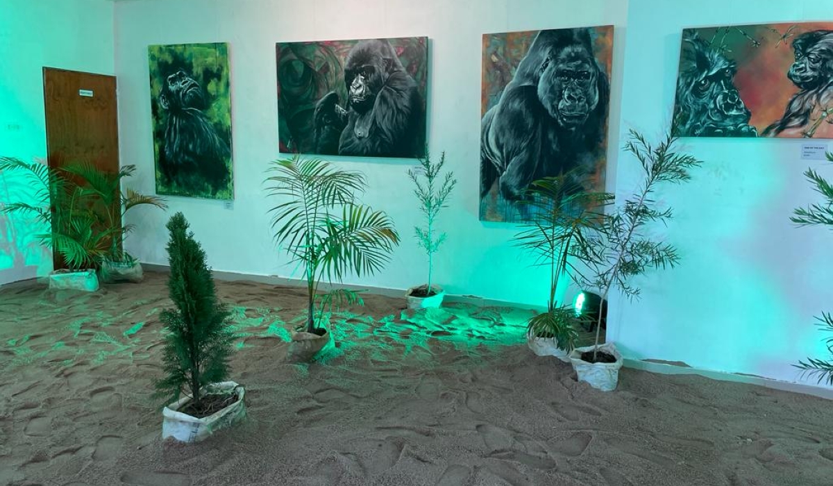 Some of the artworks that make Wild Gaze art exhibition by Frederick Mutesasira at Kigali Soul Creative Hub, Kimihurura