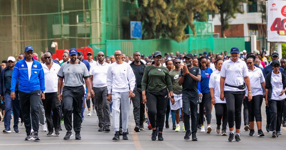 President Kagame, First Lady Jeannette Kagame were joined by General Muhoozi Kainerugaba for the bimonthly Car Free Day mass sports in Kigali on October 16. Olivier Mugwiza