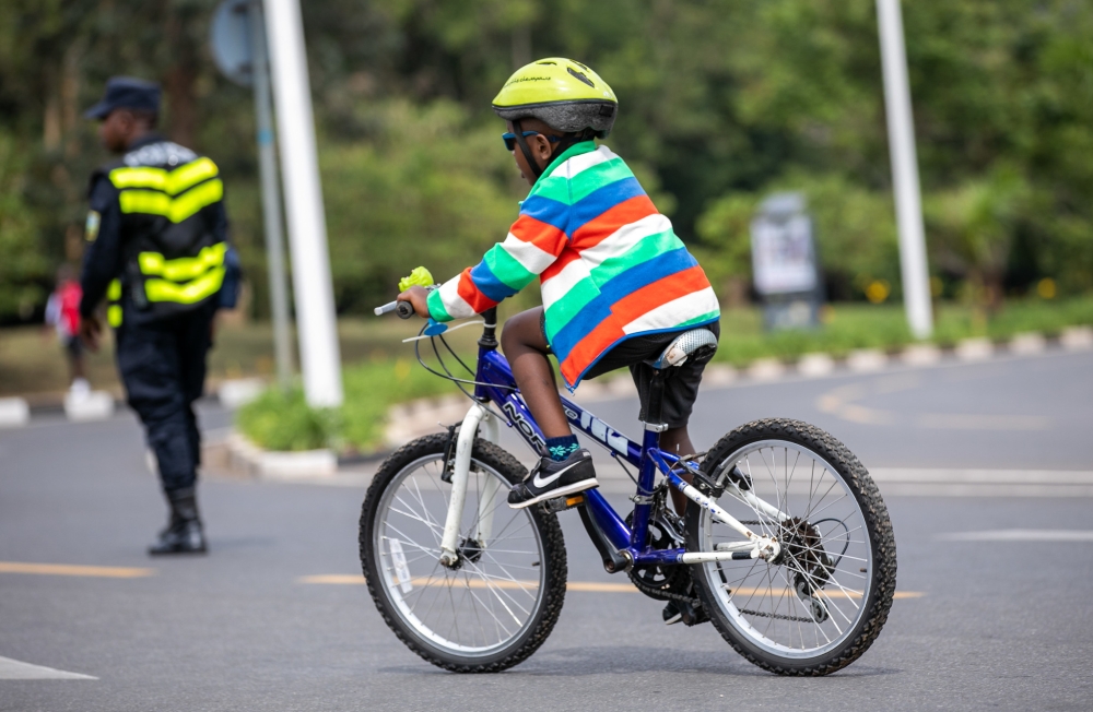 A child riding his bicycle during Car Free Day