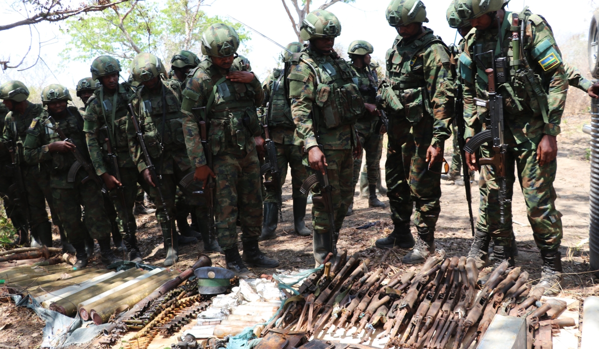 Rwanda security forces discovered stockpiles of weapons and ammunition hidden by the Islamic State-linked terrorists in Cabo Delgado on Saturday, October 15. Courtesy