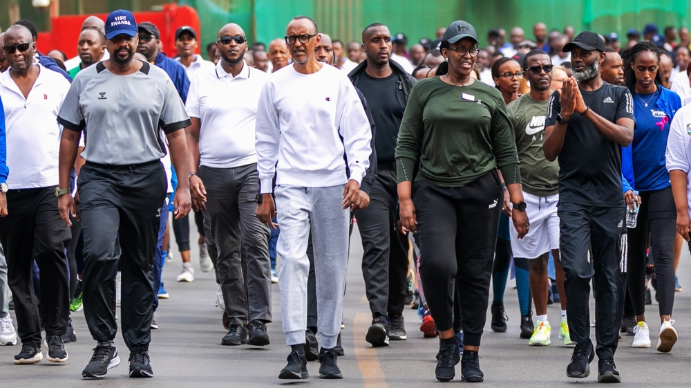 President Paul Kagame, First Lady Jeannette Kagame were joined by General Muhoozi Kainerugaba for the bimonthly Car Free Day mass sports in Kigali on October 16