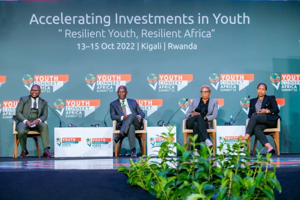(L-R) Eugene Anangwe, Country Director, CNBC, Tapera muzira, Coordinator of Jobs for Youth in Africa, AfDB, Fadillah Tchoumba, Secretary General of Africa Business Angels Network, and Kampeta Pitchette Sayinzoga, CEO of Development Bank of Rwanda during a panel discussion on Delivering Innovative Financing for Youth Enterprises in Africa. Photo: Courtesy.