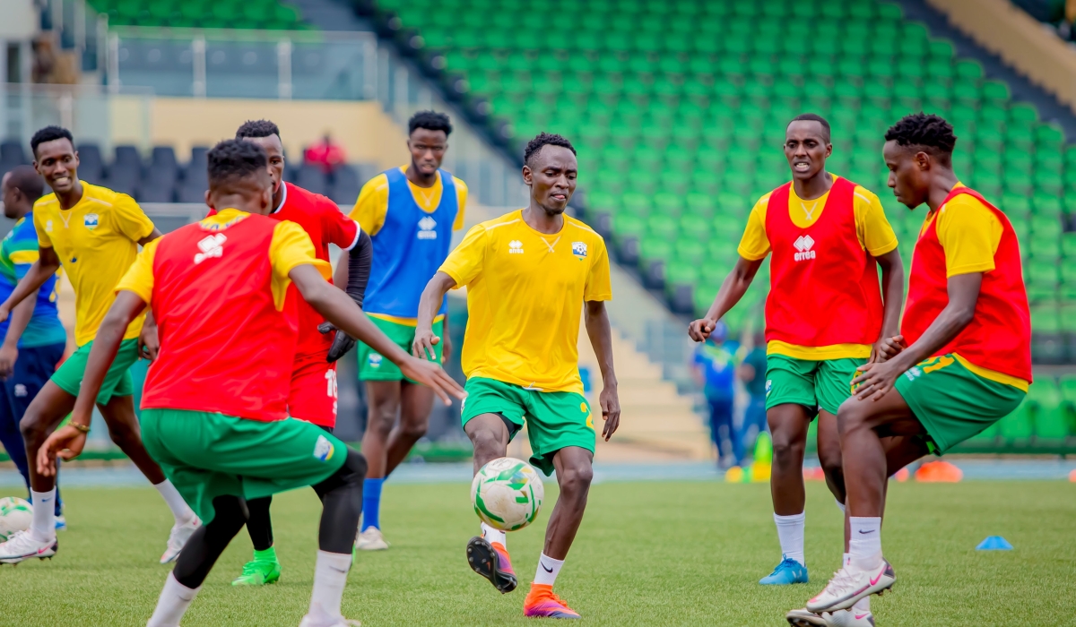 The under 23 national football team players during a training session at Huye Stadium on October 17. Photo: Courtesy.