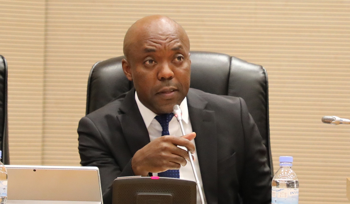 Minister for Infrastructure Erneste Nsanzimana presents to the Chamber of Deputies the responses to issues related to water and electricity access across the country on Tuesday, October 18. Courtesy