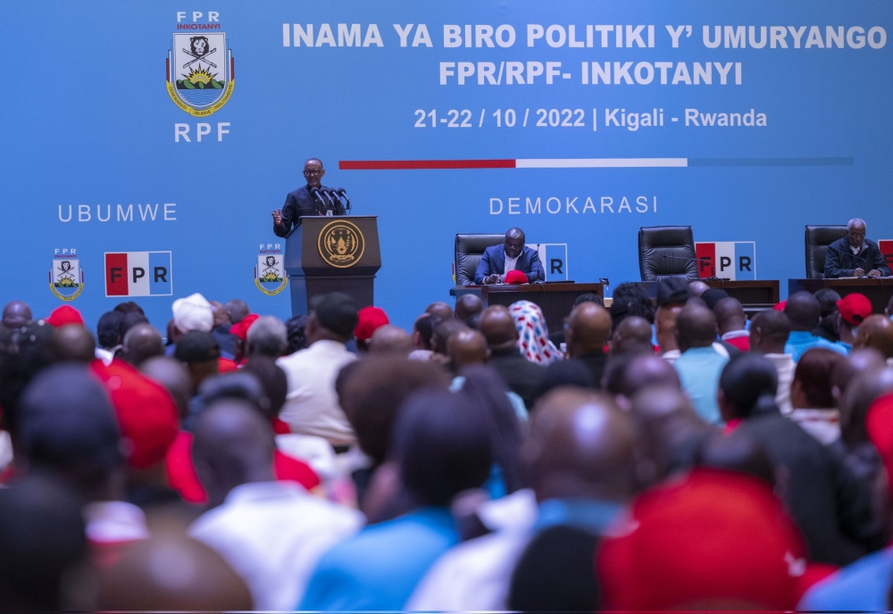  President Paul Kagame, the RPF Inkotanyi Chairman,  addresses over 2,000 RPF members at  the RPF Bureau Politique Meeting at Intare Conference Arena on October 21. Courtesy