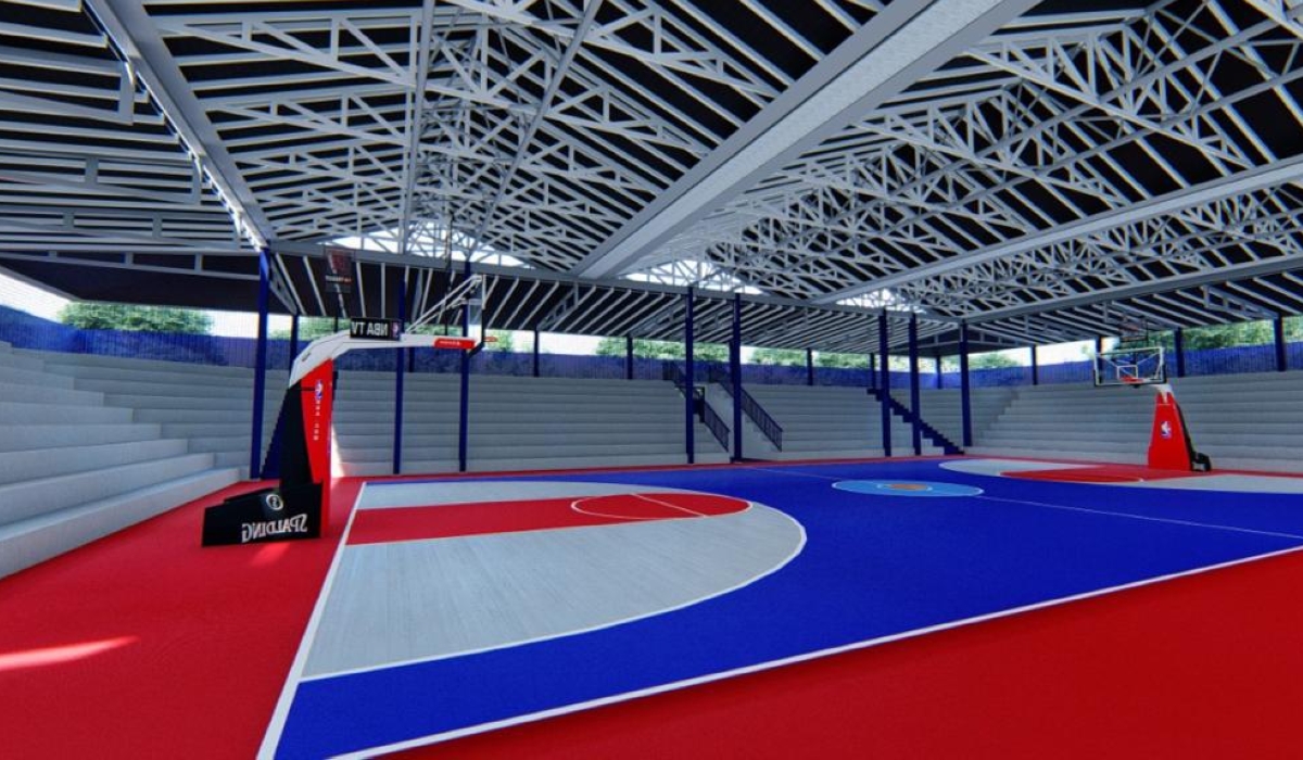 A view of the inside part of  the gymnasium that is under construction at Lycee de Kigali in Nyarugenge District. Expected to be completed by December 2022, the indoor basketball court  will have the capacity to host up to 1,300 fans with a covered pavilion. Courtesy