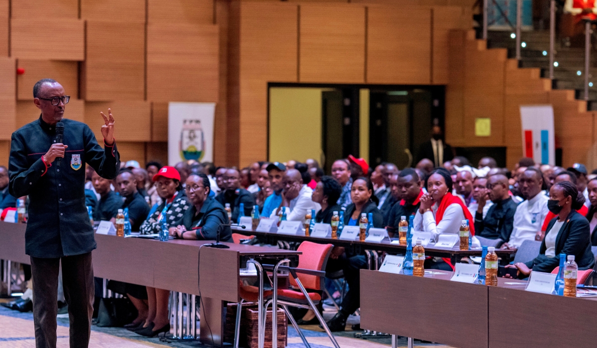 President Paul Kagame, the RPF Inkotanyi Chairman,  addresses over 2,000 RPF members at  the RPF Bureau Politique Meeting at Intare Conference Arena on October 21. Photo by Village Urugwiro