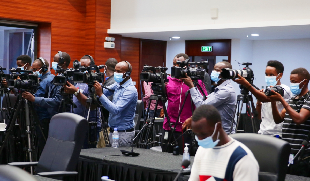Journalists cover a press conference early this year. Activists from civil society have called on the Government to revise the law on access to information in Rwanda.