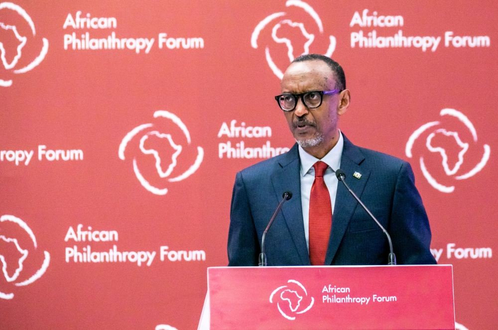 President Paul Kagame addresses  the African Philanthropic Forum 2022, in Kigali, on Monday, October 24. Photo by Olivier Mugwiza
