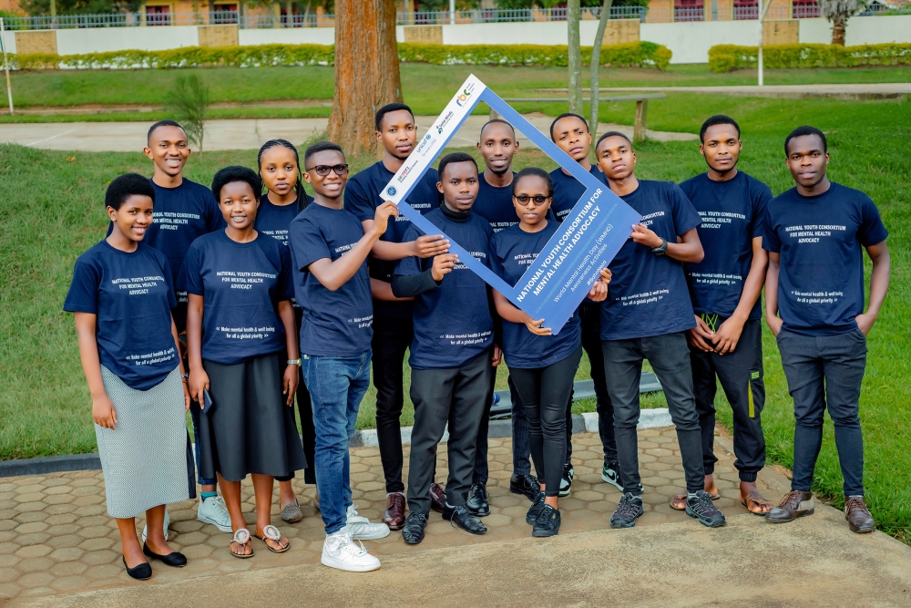 Members of the Clinical Psychology Students’ Association of Rwanda who are campaining on fighting stigma associated with mental health illness. 
Photo: Courtesy.