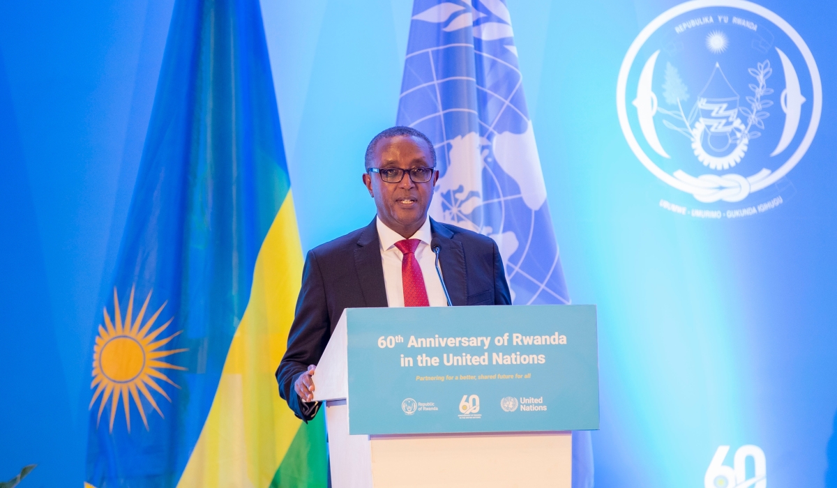 Dr Vincent Biruta, Minister for Foreign Affairs and International Cooperation, delivers remarks during the celebration of the 60th anniversary of Rwanda in the United Nations, in Kigali on Monday, October 24. Photos: Craish Bahizi.