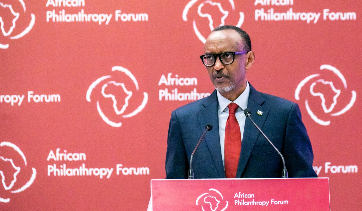 President Paul Kagame addresses  the African Philanthropic Forum 2022, in Kigali, on Monday, October 24. Photo by Olivier Mugwiza