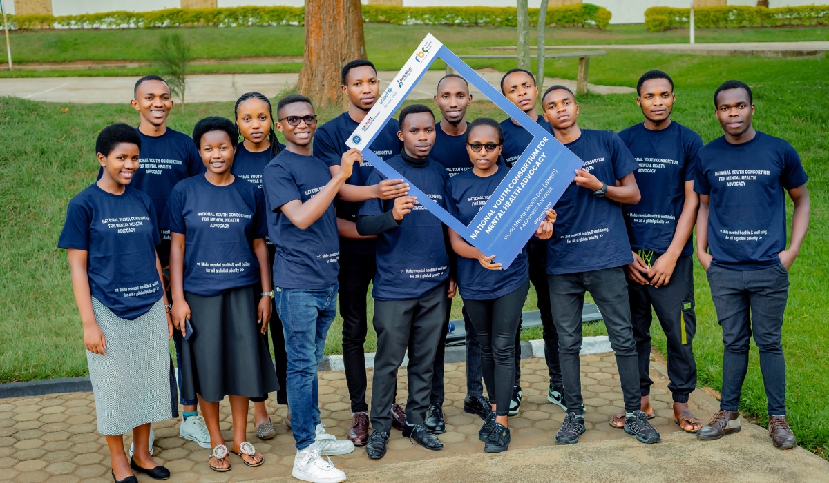 Members of the Clinical Psychology Students’ Association of Rwanda who are campaining on fighting stigma associated with mental health illness. 
Photo: Courtesy.