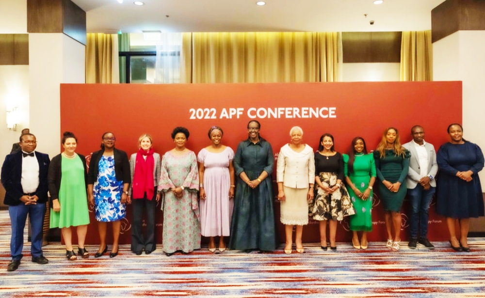 First Lady Jeannette Kagame  in a group photo with some delegates at the launch of the ‘Africa Gender Initiative’ on the sidelines of the African Philanthropic Forum 2022, in Kigali, on Monday, October 24