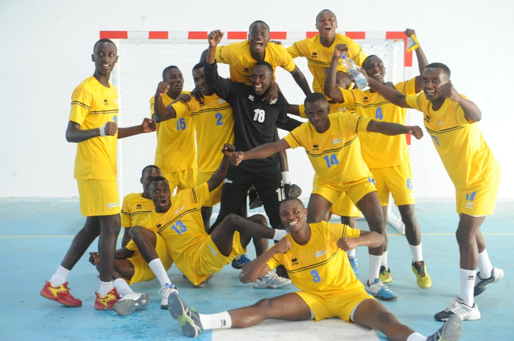 U-20 National Handball team players celebrate as they beat  Djibouti 52-20. Courtesy