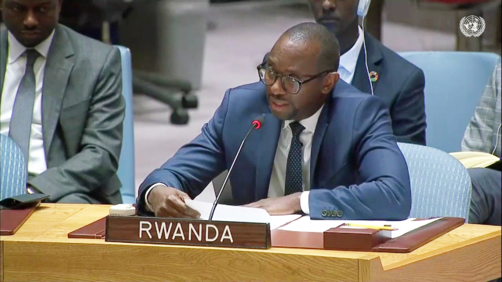 Rwanda’s Deputy Permanent Representative to the UN, Robert Kayinamura, called out the UNSC to address the DR Congo issues from the roots rather than focusing on the consequences.Courtesy