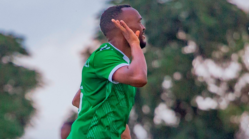 AS Kigali striker Jacques Tuyisenge celebrates his goal as his side beat Mukura VS 1-0. The striker scored the crucial goal after couple of months without scoring a goal. Courtesy