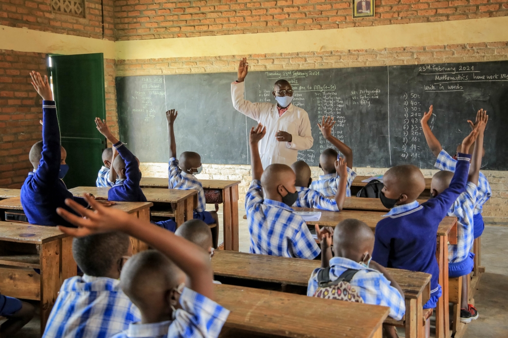 A teacher during a class at Groupe Scolaire Remera Catholique in Kigali. According to the Ministry of Education, the celebrations for World Teacher&#039;s Day have been postponed to November 2. Dan Nsengiyumva