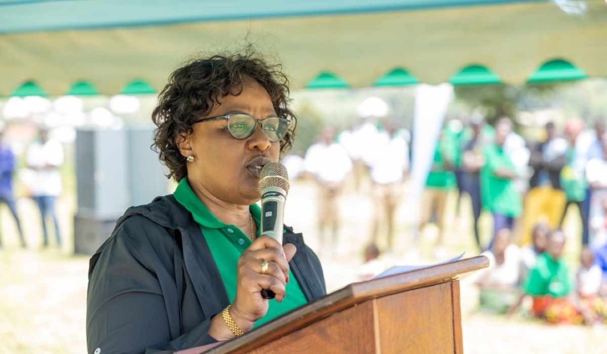Dr Yvonne Kayiteshonga, Division Manager — Mental Health Division at Rwanda Biomedical Center addresses the event in Rubavu District on Thursday, October 27. Courtesy