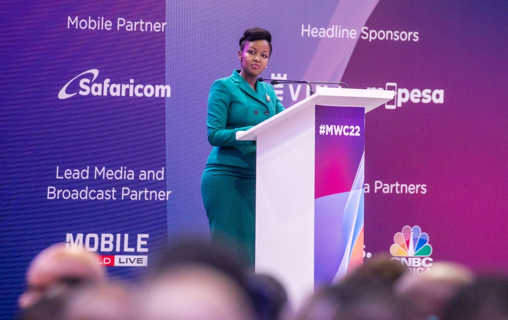 Minister of ICT and Innovation Paula Ingabire speaks at the Mobile World Congress Africa in Kigali
on October 25. Photo by Olivier Mugwiza