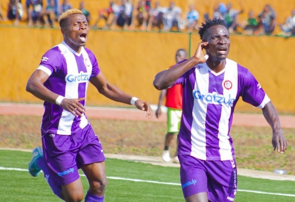 Sunrise FC players celebrate a goal during a league match last season. Frank Kahangwa  the club&#039;s SG said, the club&#039;s target is to finish in the top half of the league table. Courtesy