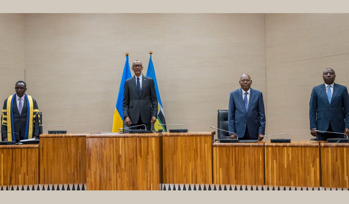 President Paul Kagame, Speaker of EALA ,Martin Ngoga, Senate President Augustin Iyamuremye and Prime Minister Edouard Ngirente at   a Special Sitting of the East African Legislative Assembly in Kigali on November 1. Village Urugwir