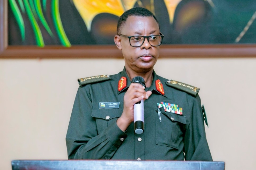 Senior Presidential Advisor on security, General James Kabarebe gives a public lecture  to youth volunteers based in Kigali, on Wednesday, November 2. Courtesy