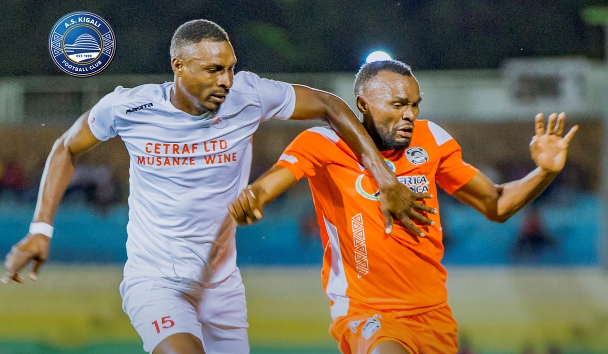 AS Kigali striker Jacques Tuyisenge battles for the ball with Musanze Fc defender during a goalless draw at Kigali stadium on November 2. Courtesy