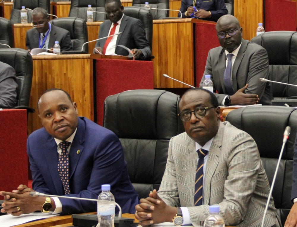 Minister of State in Charge of East African Community (EAC) Manasseh Nshuti and EAC Secretary General Peter Mathuki during a plenary sitting of EALA in Kigali. Courtesy