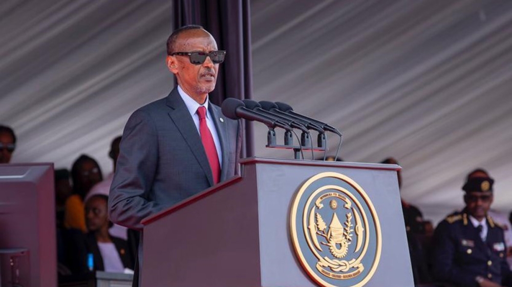 President Paul Kagame delivers remarks while officiating the pass out of 568 officer cadets  at Rwanda Military Academy in Gako, Bugesera District on November 4. Olivier Mugwiza
