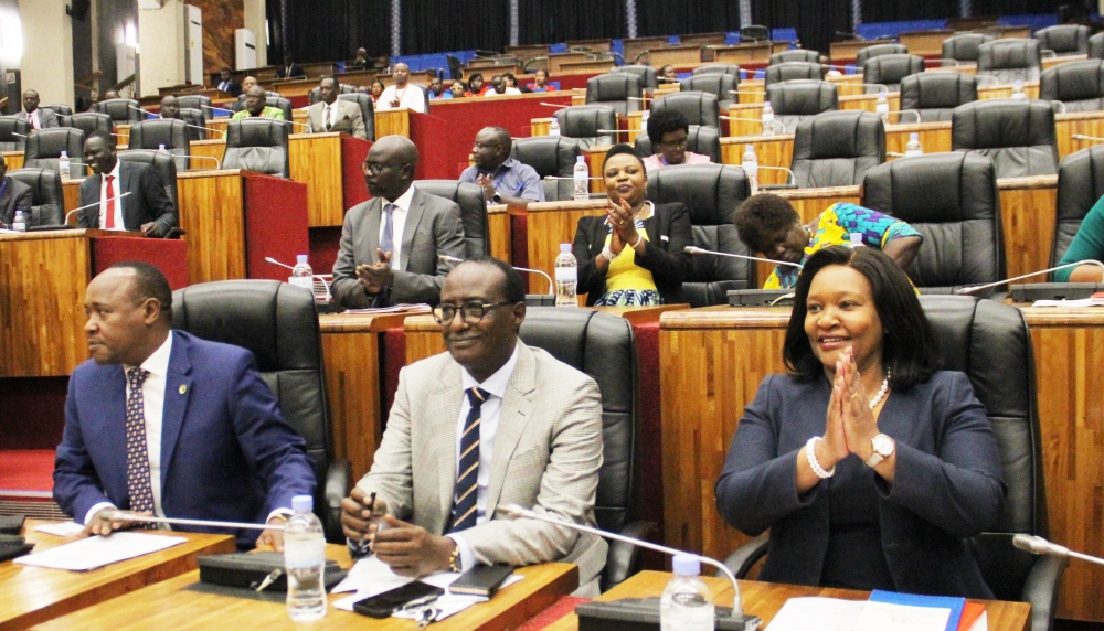 (L-R) EAC Secretary General Peter Mathuki, Rwanda&#039;s State Minister in Charge of EAC affairs Nshuti Manasseh, and  EALA ex-officio  Rebecca Miano during the regional parliament&#039;s Plenary in Kigali on November 2, 2022. (Courtesy)