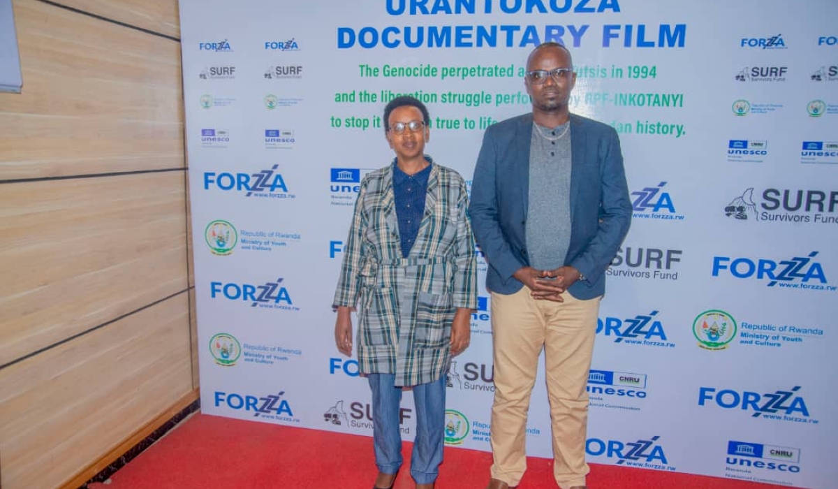 Léopold Gasigwa with Assoumpta Muhayese, representative of MINUBUMWE posing for a pic after the screening 