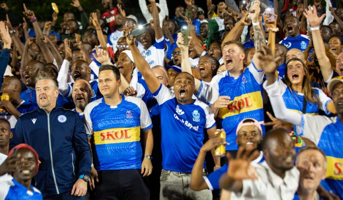 Supporters warmly celebrate the victory  after beating Sunrise FC to lead the league table at Kigali Stadium .Courtesy