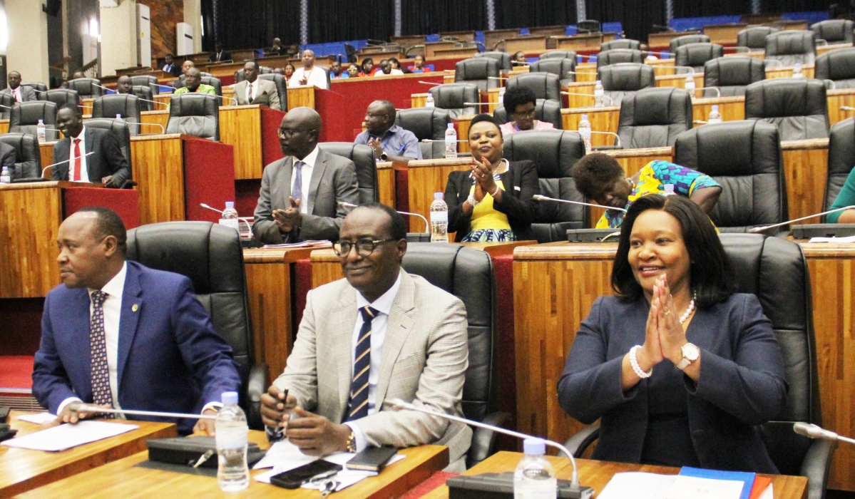 (L-R) EAC Secretary General Peter Mathuki, Rwanda&#039;s State Minister in Charge of EAC affairs Nshuti Manasseh, and  EALA ex-officio  Rebecca Miano during the regional parliament&#039;s Plenary in Kigali on November 2, 2022. (Courtesy)