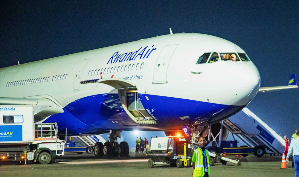 RwandAir &#039;s airbus at Kigali International Airport in January 2020. The National carrier, RwandAir, has put in place a preferential freight tariff for Rwanda exporters under the African Continental Free Trade Area (file)
