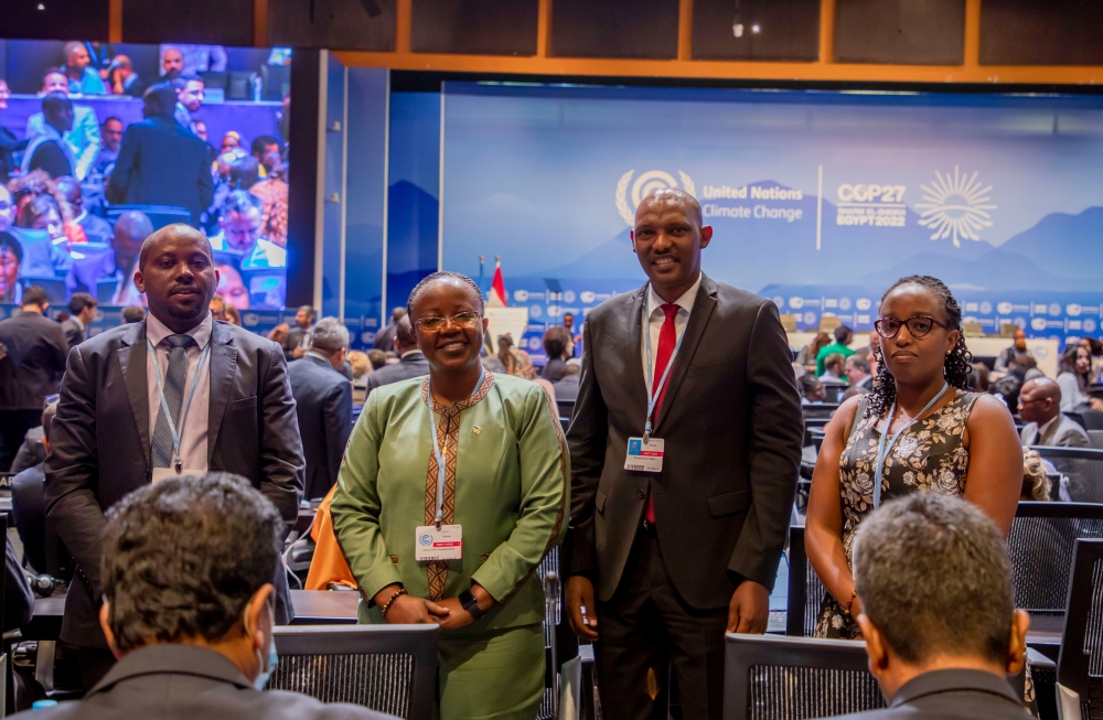 Minister of Environment, Jeanne D’arc Mujawamariya. and the delegation at the Opening Ceremony of the 27th UN Climate Change Conference in Sharm El-Sheik, Egypt on Sunday, November 6. Courtesy