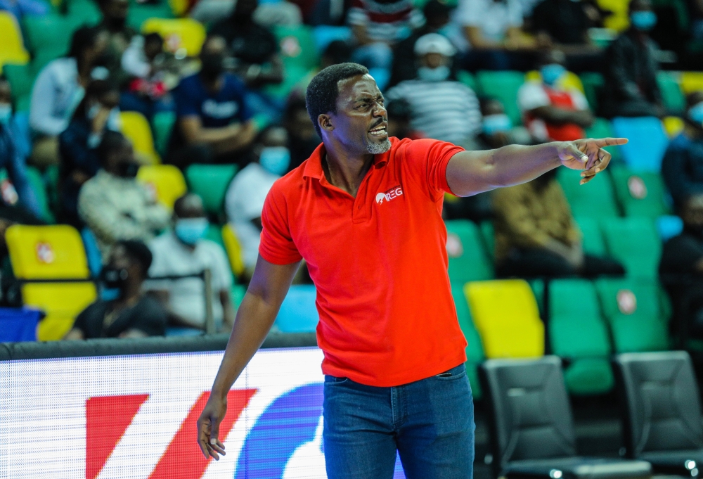Rwanda Energy Group Basketball head coach, Henry Mwinuka during the game. file