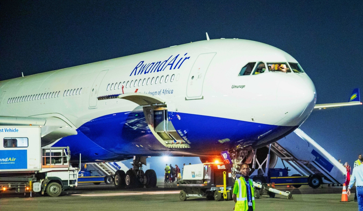 RwandAir &#039;s airbus at Kigali International Airport in January 2020. The National carrier, RwandAir, has put in place a preferential freight tariff for Rwanda exporters under the African Continental Free Trade Area (file)