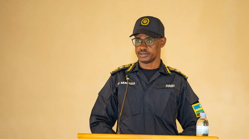 The Inspector General of Police, Dan Munyuza briefing Police officers set to be deployed to the UN Mission in South Sudan. Courtesy