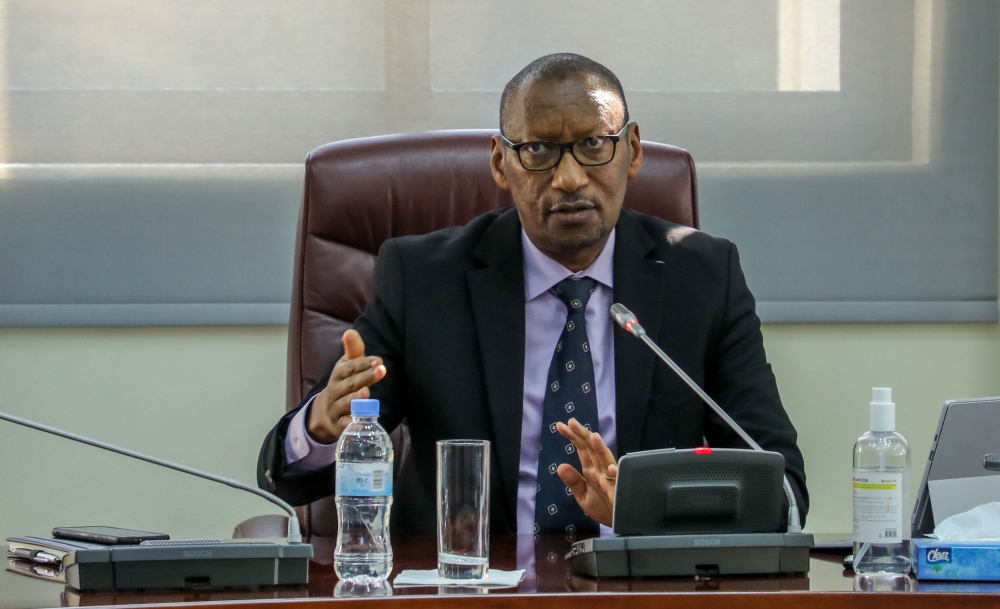 Central Bank Governor John Rwangombwa addresses the media during a news briefing in Kigali on August 11. Photo by Dan Nsengiyumva