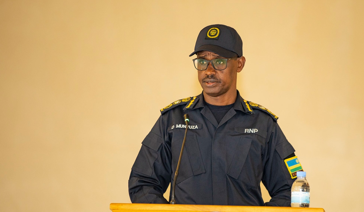 The Inspector General of Police, Dan Munyuza briefing Police officers set to be deployed to the UN Mission in South Sudan. Courtesy
